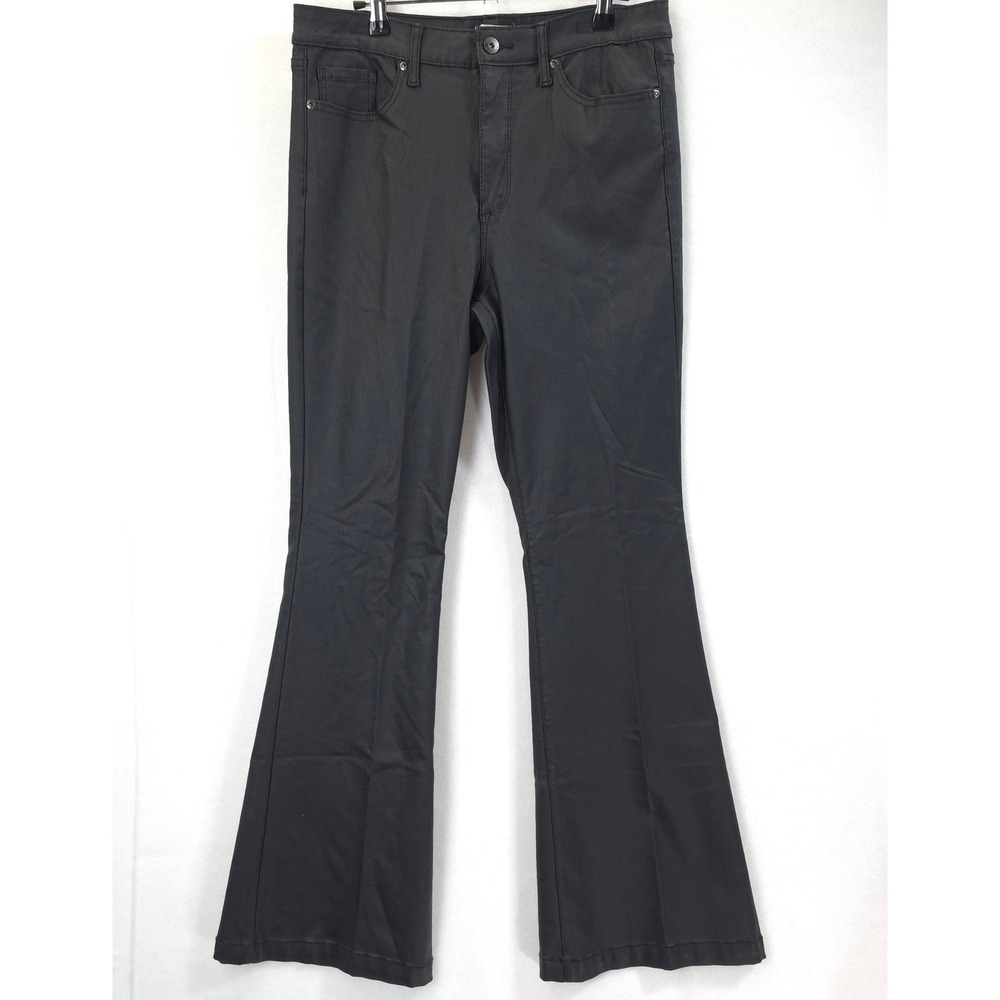 Sofia Jeans Melisa Flare Coated Pants Black High Rise Women 12 Edgy Glam